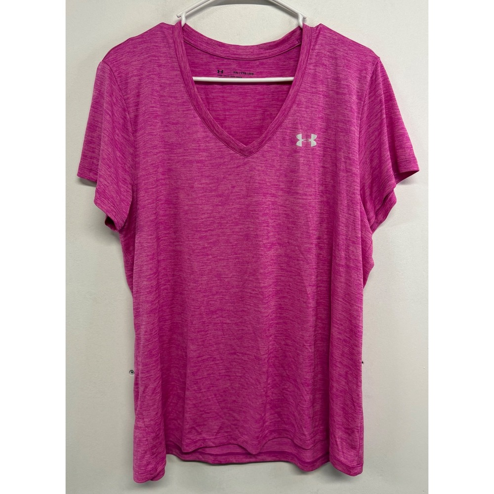 Under Armour Womens HeatGear V-Neck Space Dye T-Shirt Pink XXL 1258568-660